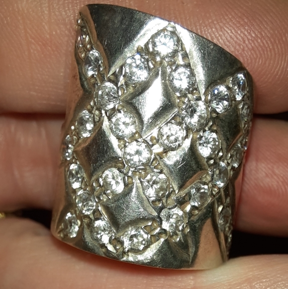 Solid 925 ring cz bypass cigar band ring stamped 925 sterling silver - Picture 10 of 14